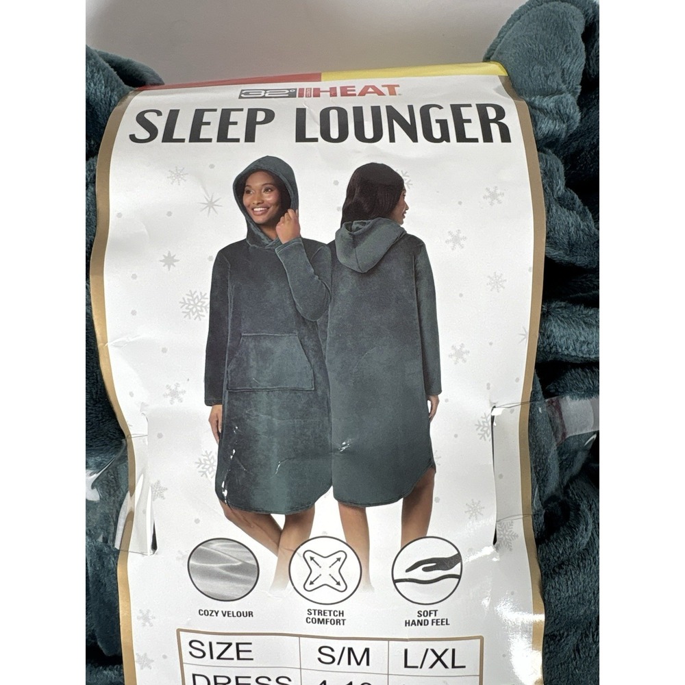 32 Degrees Heat Sleep Lounger Hooded Plush Dress Teal Size S/M Cozy